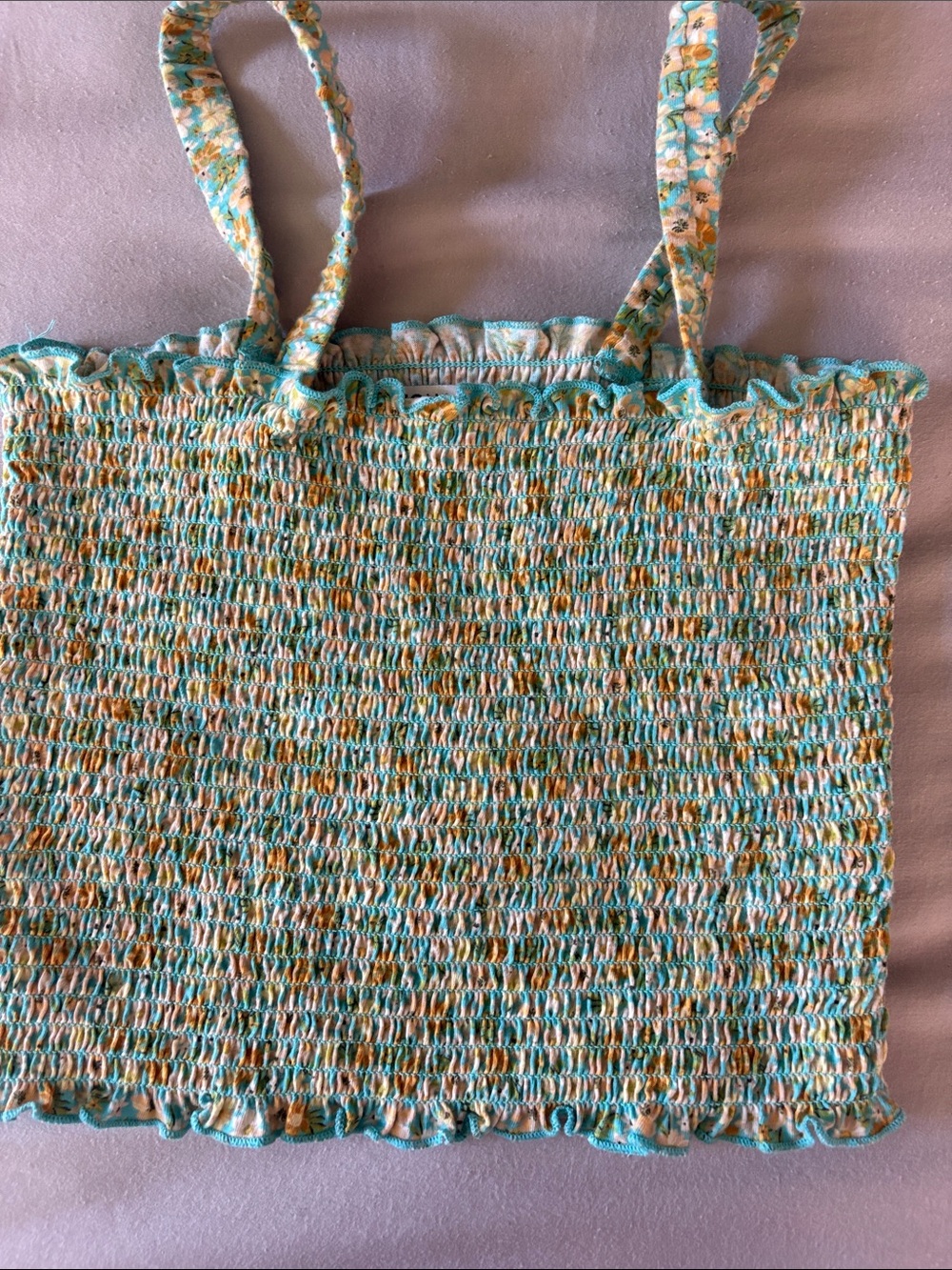 Arizona Jean Company Aqua and Yellow Smocked Floral Camisole